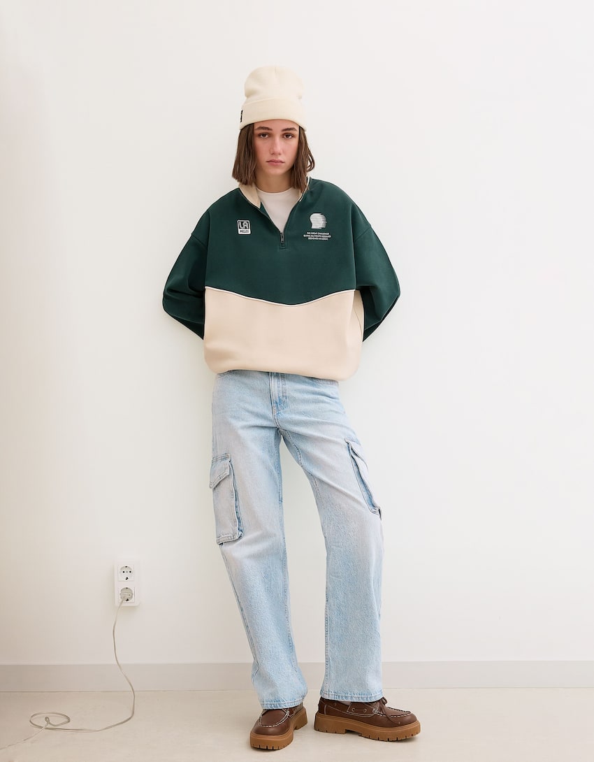 Jeans cargo straight-Azul claro-0