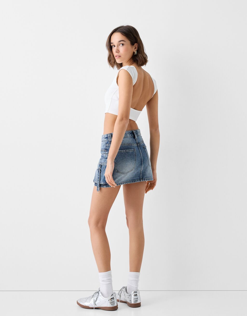 Cargo skirt with straps-Light blue-2