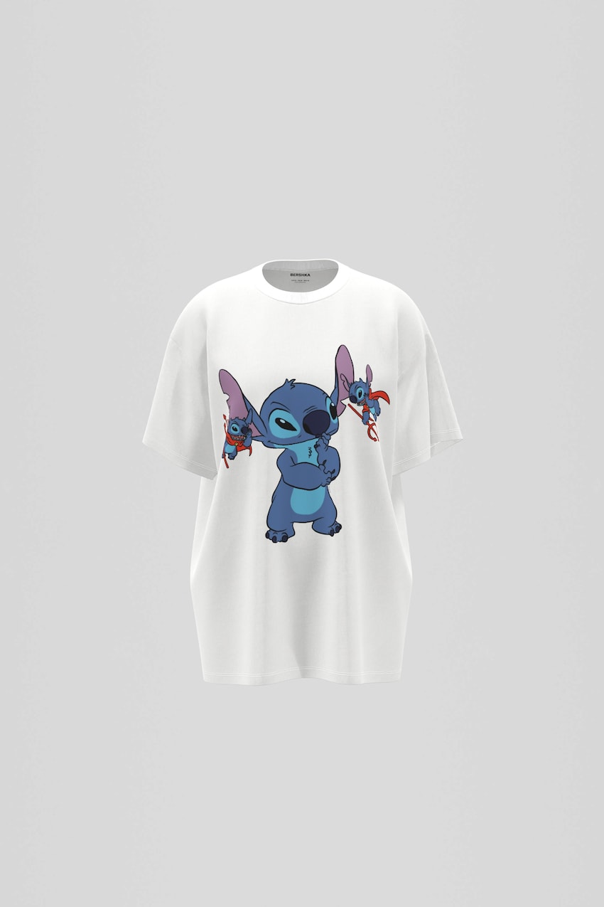 T-shirt Lilo et Stitch manches courtes oversize-Blanc cassé-0