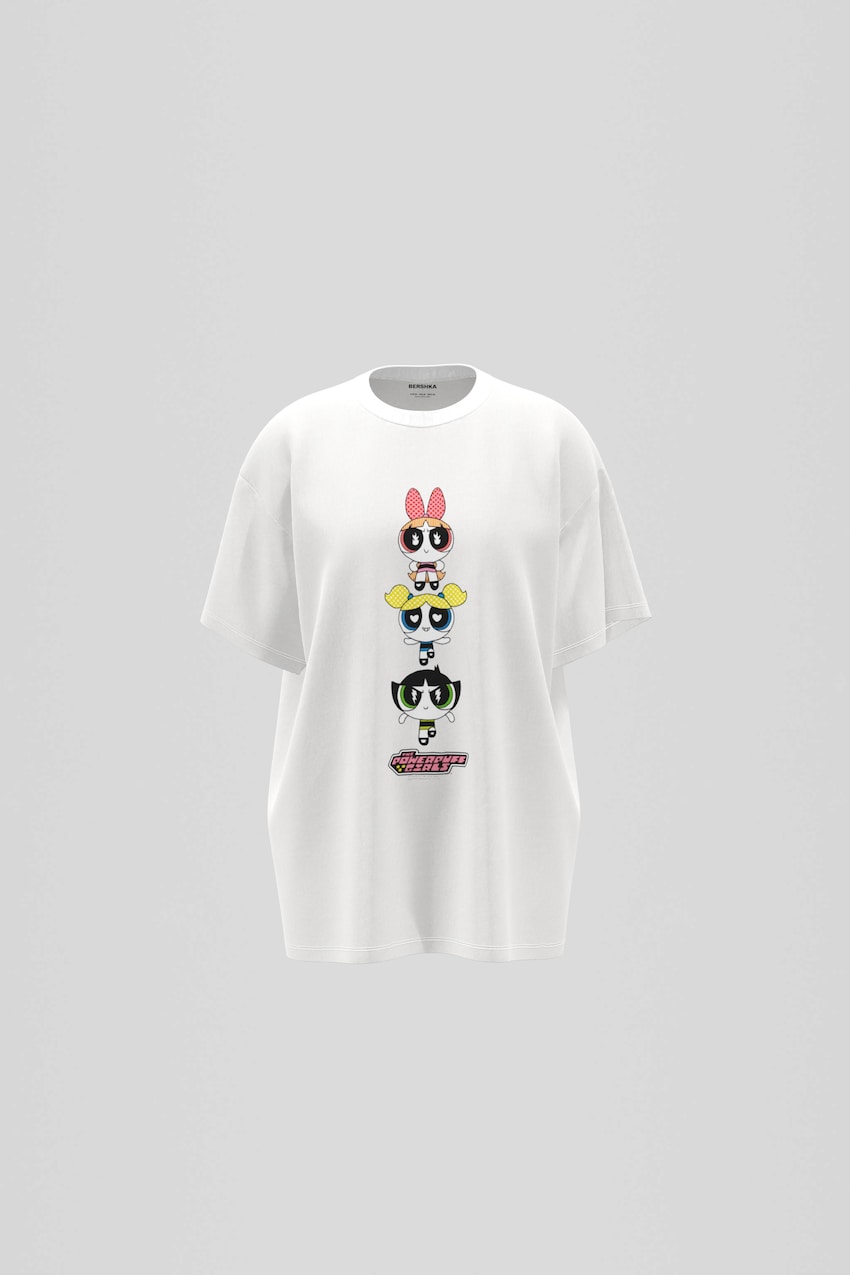 Oversize-T-Shirt Powerpuff Girls mit kurzen Ärmeln-Grbrochenes Weiss-0