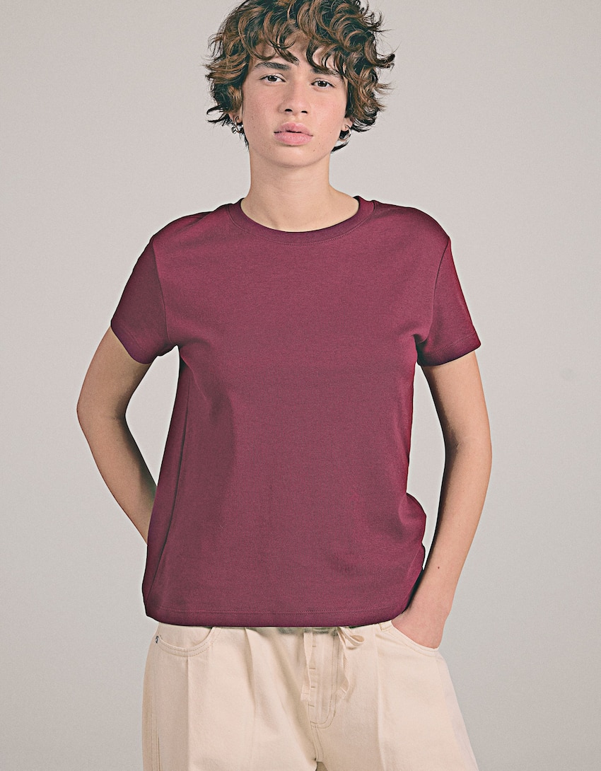 Heavy cotton short sleeve T-shirt-Burgundy-0