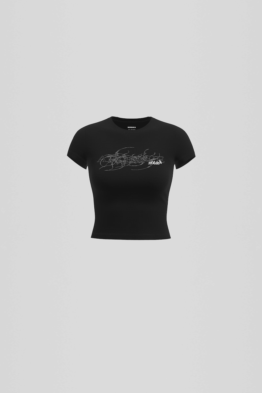 T-shirt manches courtes imprimé-Noir-0