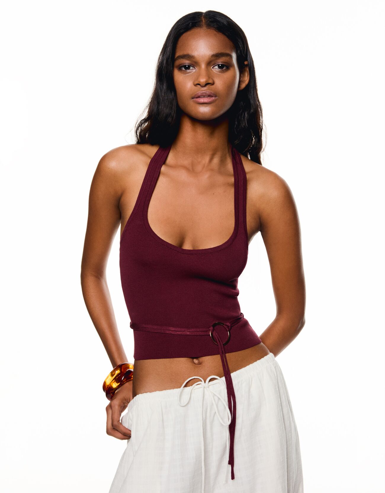 Halterneck ring-detail top