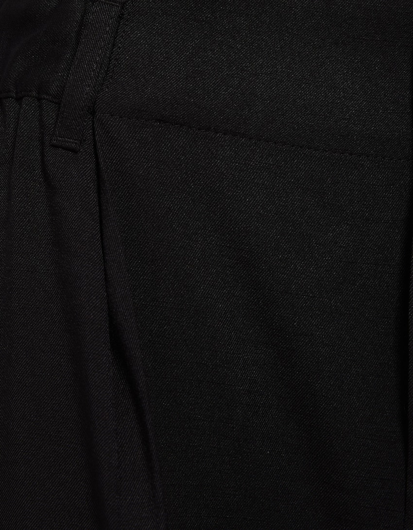 Wide-Leg-Hose mit gerafftem Bund-Schwarz-5