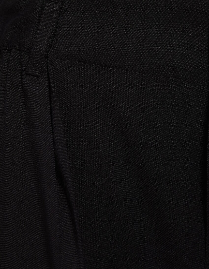 Wide leg bukser med rynket talje-Sort-5