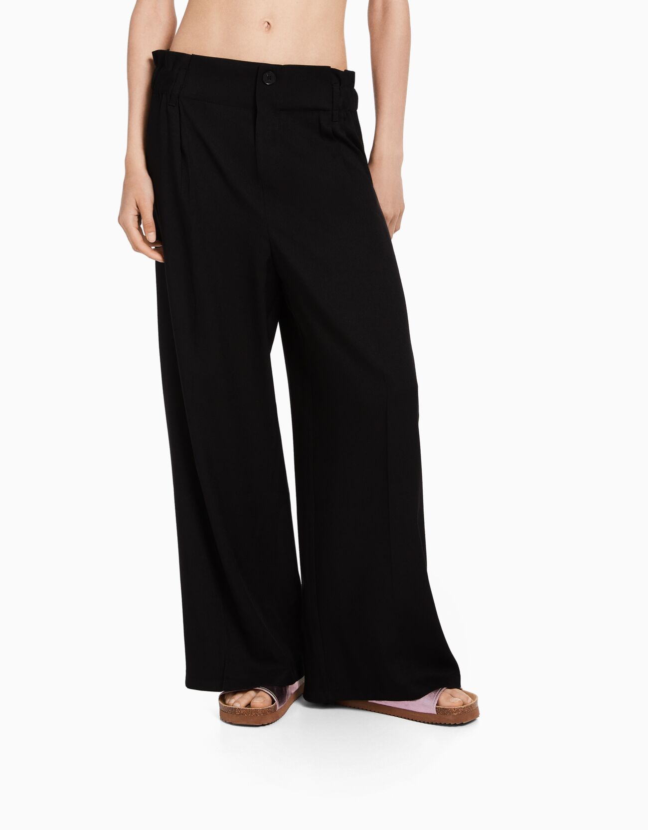 Bershka Wide-Leg-Hose Mit Gerafftem Bund Damen S Schwarz
