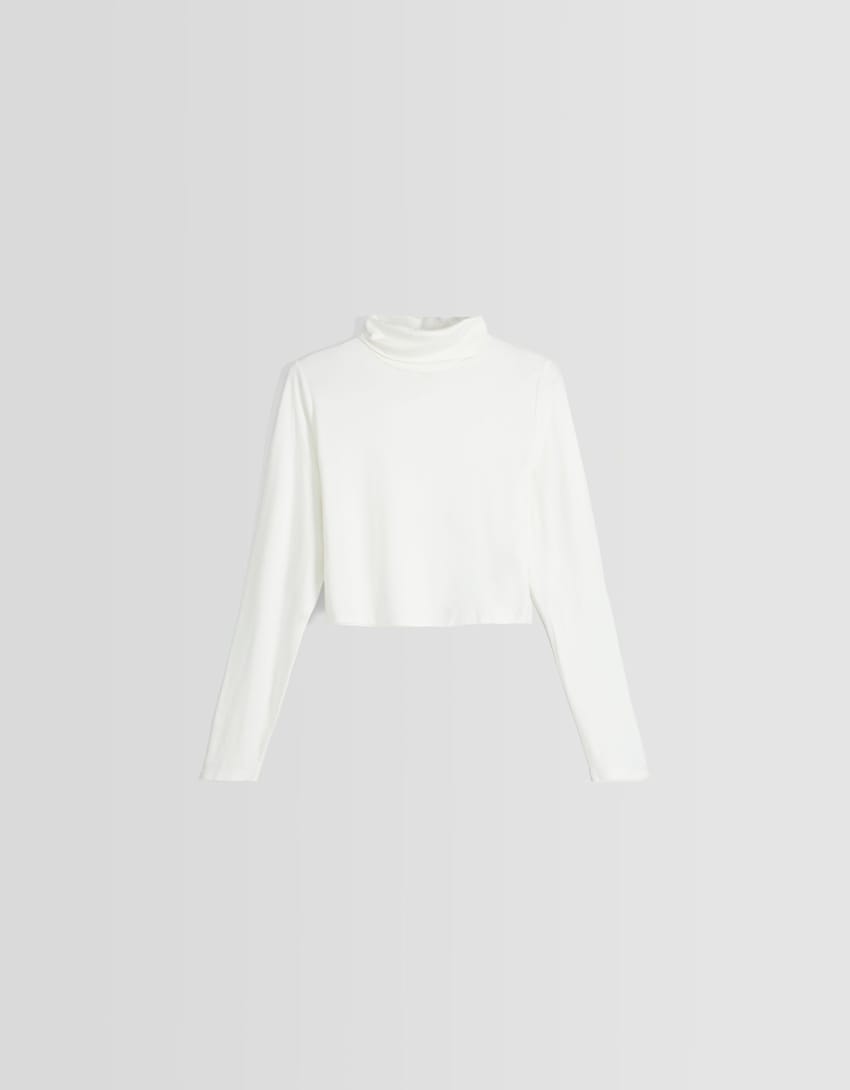 T-shirt manches longues col roulé-Blanc cassé-4