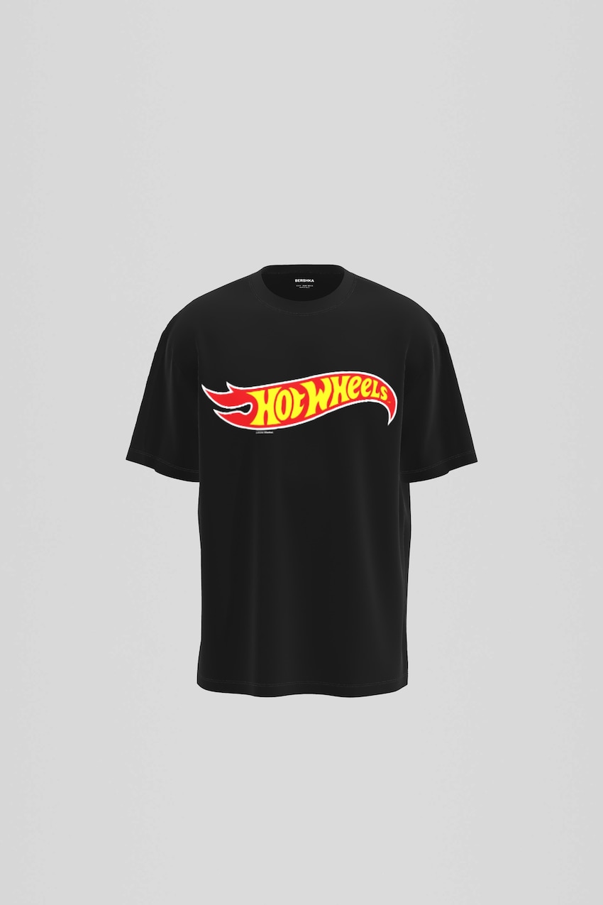 „BERSHKA x HOT WHEELS“ rašto marškinėliai su trumpomis rankovėmis-Juoda-0