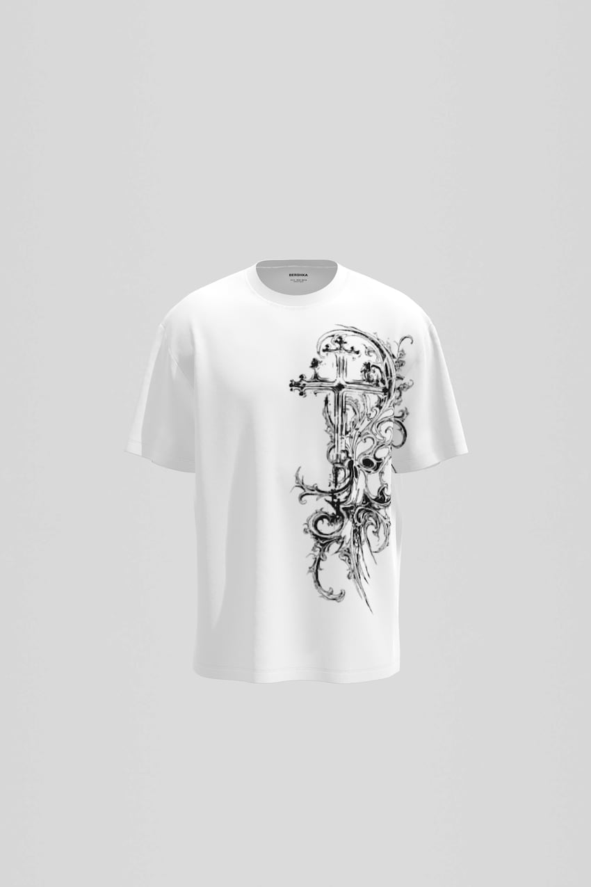 T-shirt de manga curta com estampado-Branco-0