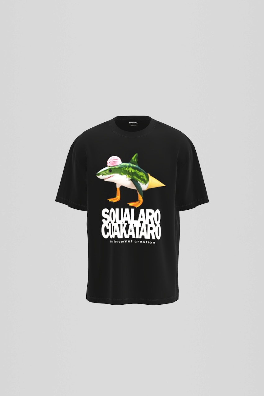 T-Shirt mit Print und kurzen Ärmeln-Schwarz-0