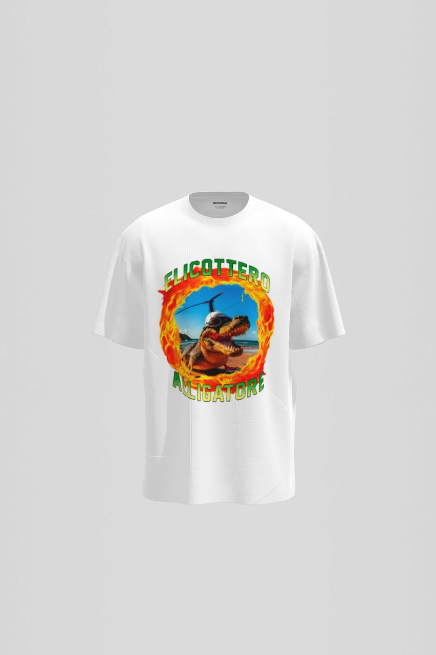 T-shirt de manga curta com estampado-Branco-0