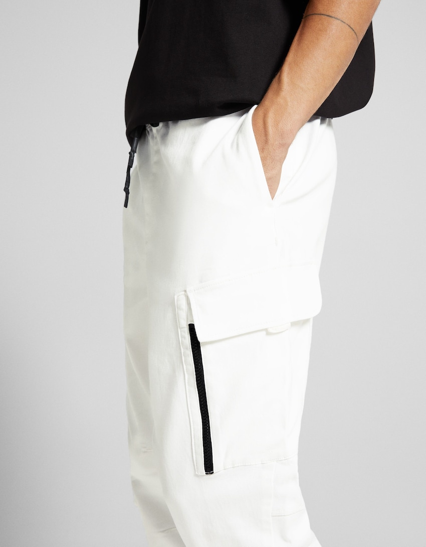 Slim cargo-joggingbukser-Hvid-3