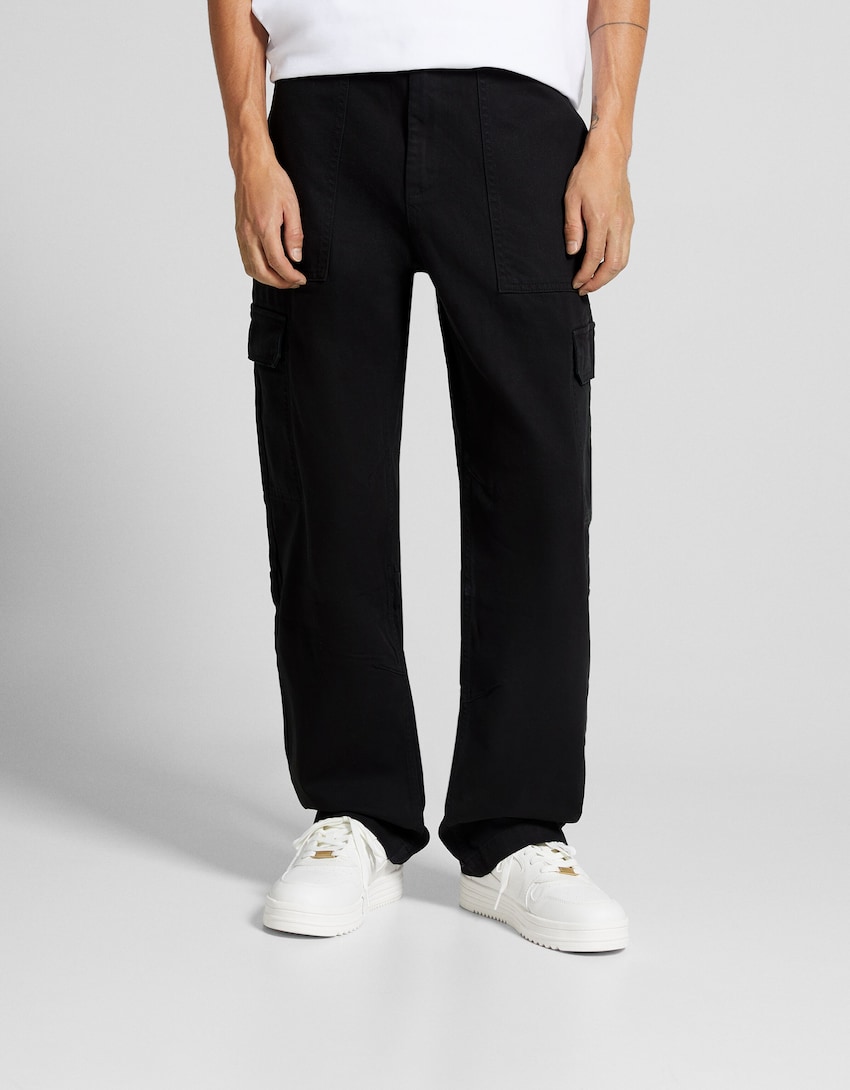 Cotton cargo pants-Black-3