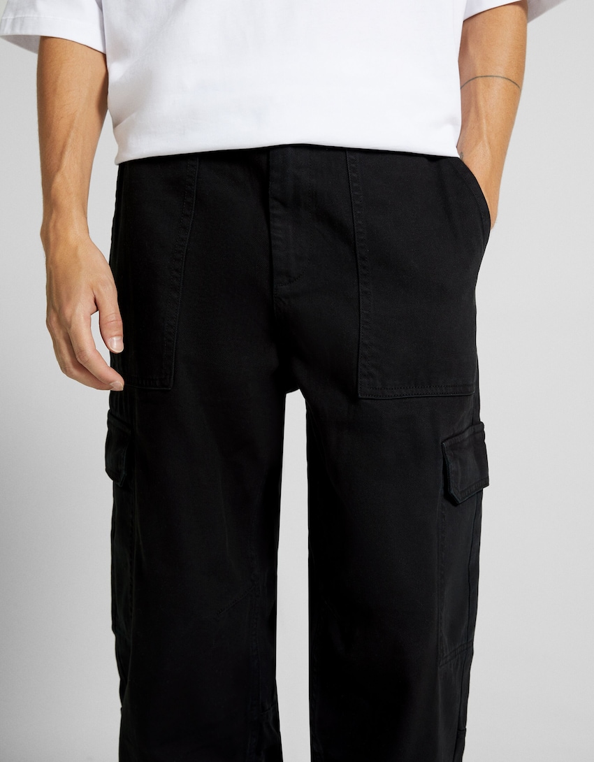 Cotton cargo pants-Black-2