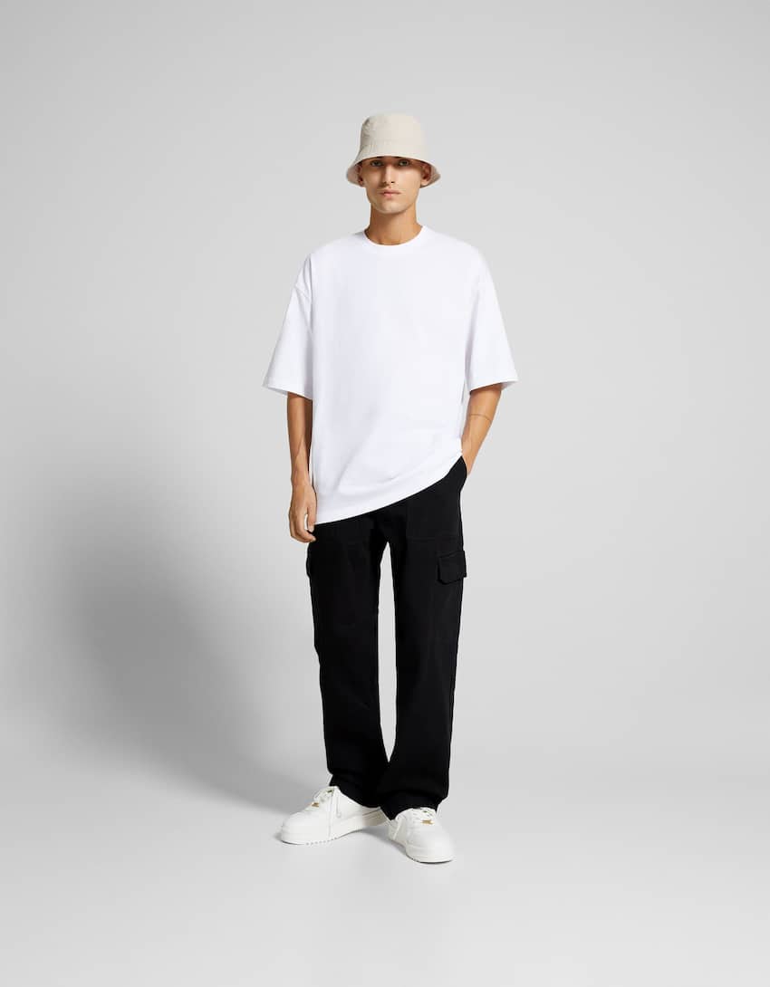 Cotton cargo trousers-Black-0