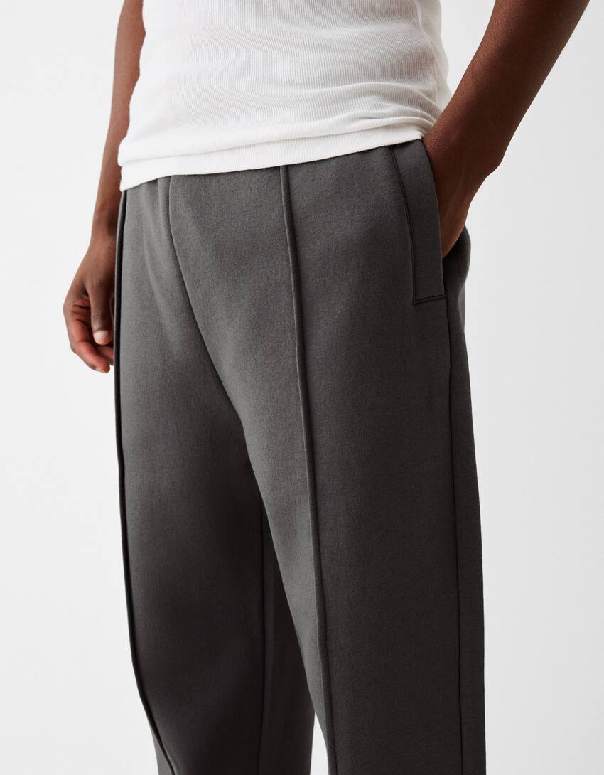 Wide leg plush trousers-Grey-1