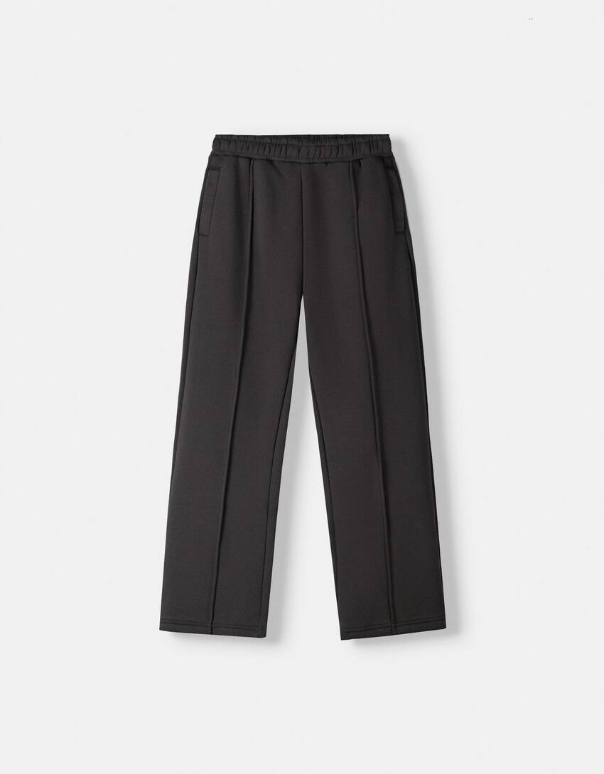 Wide leg plush trousers-Grey-3