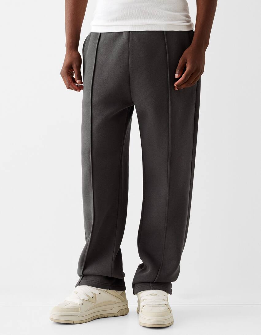 Wide leg plush trousers-Grey-2
