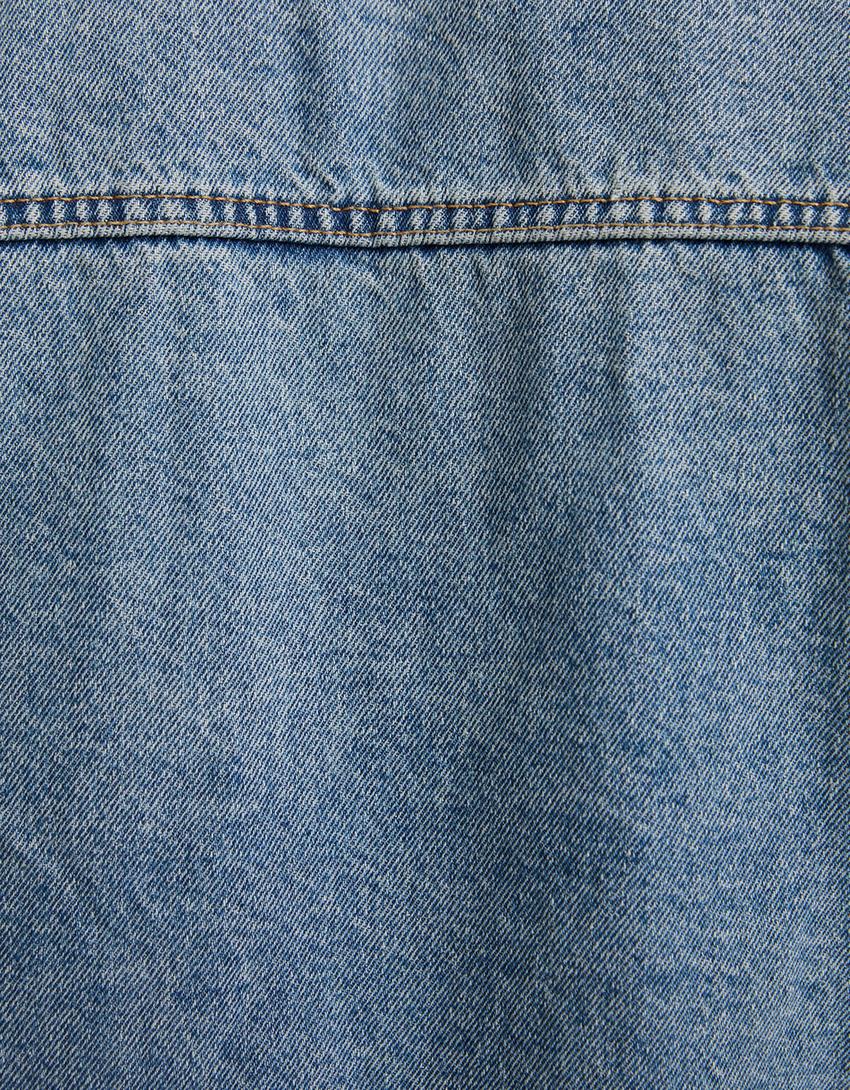 Faux shearling denim jacket-Light blue-5