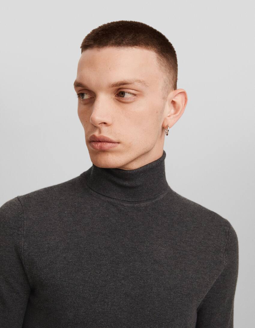 Pull col roulé fin-Gris foncé-2