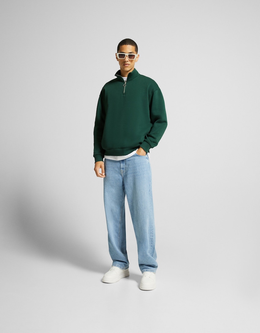 Oversize-Sweatshirt mit Rollkragen-Grün-3