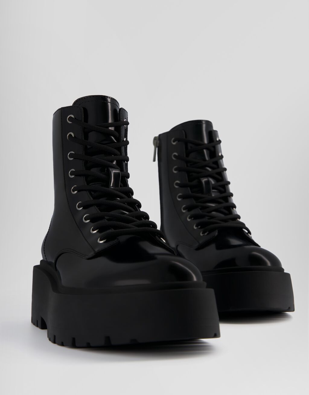Bottines lacets plateforme-Noir-1