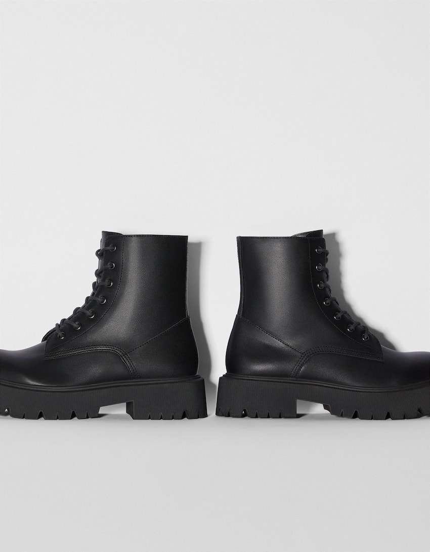 Bottines plates à lacets-Noir-3