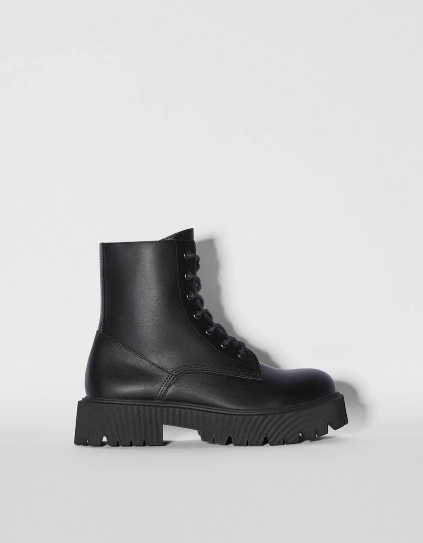 Bottines plates à lacets-Noir-5