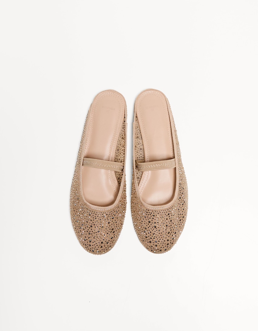 Ballerines mesh type mules-Beige-4