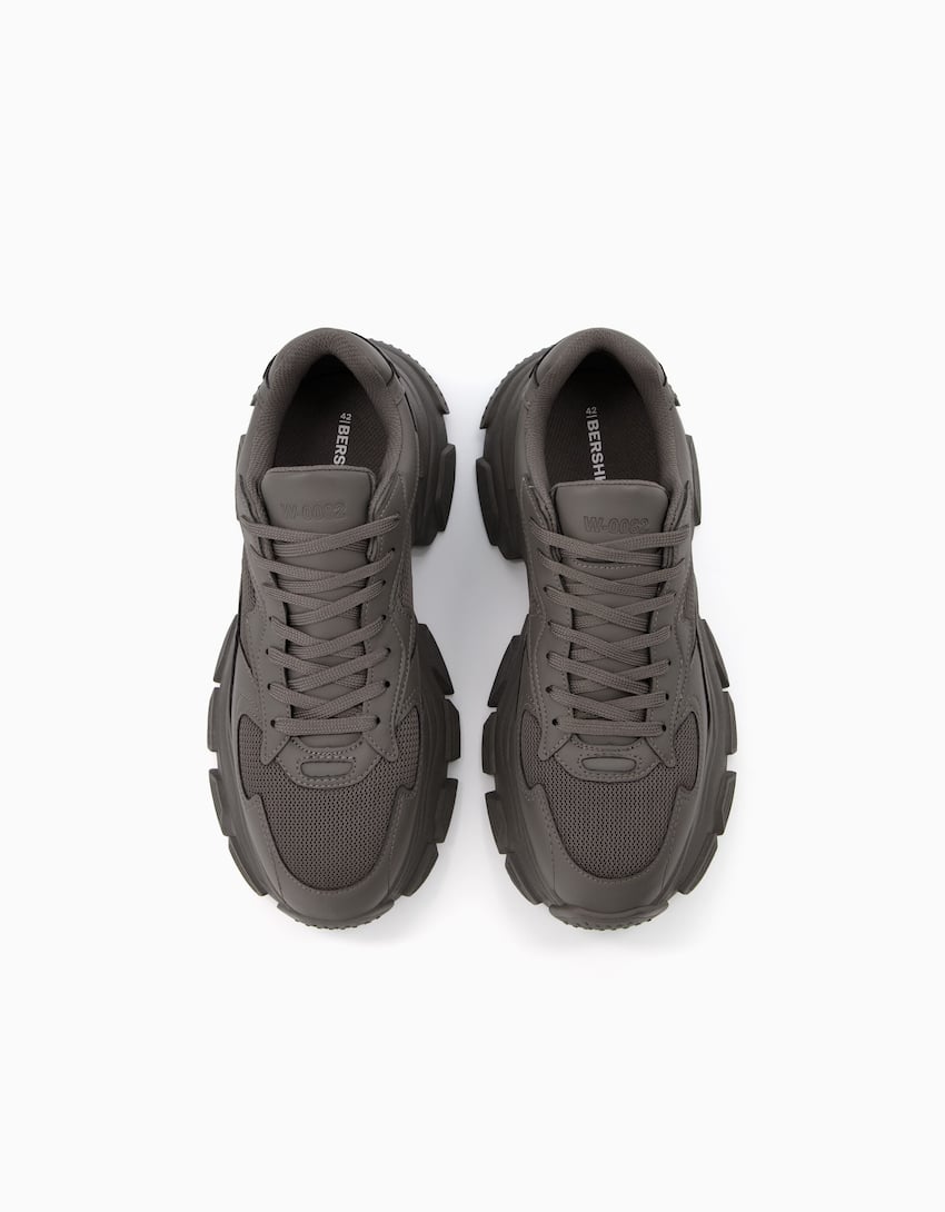 Men's contrast mesh trainers-Grey-4