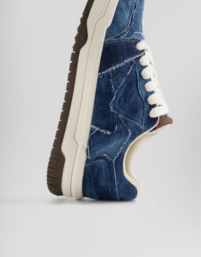 Sneakers denim volume homme-Bleu-3