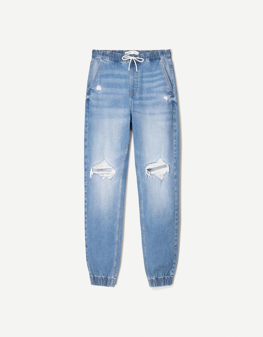 Jeans jogger rotos-Azul lavado-3