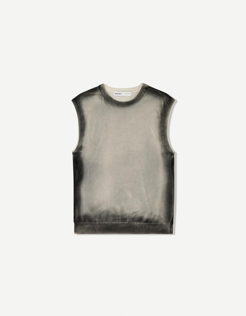 Sleeveless contrast T-shirt-White / Black-4