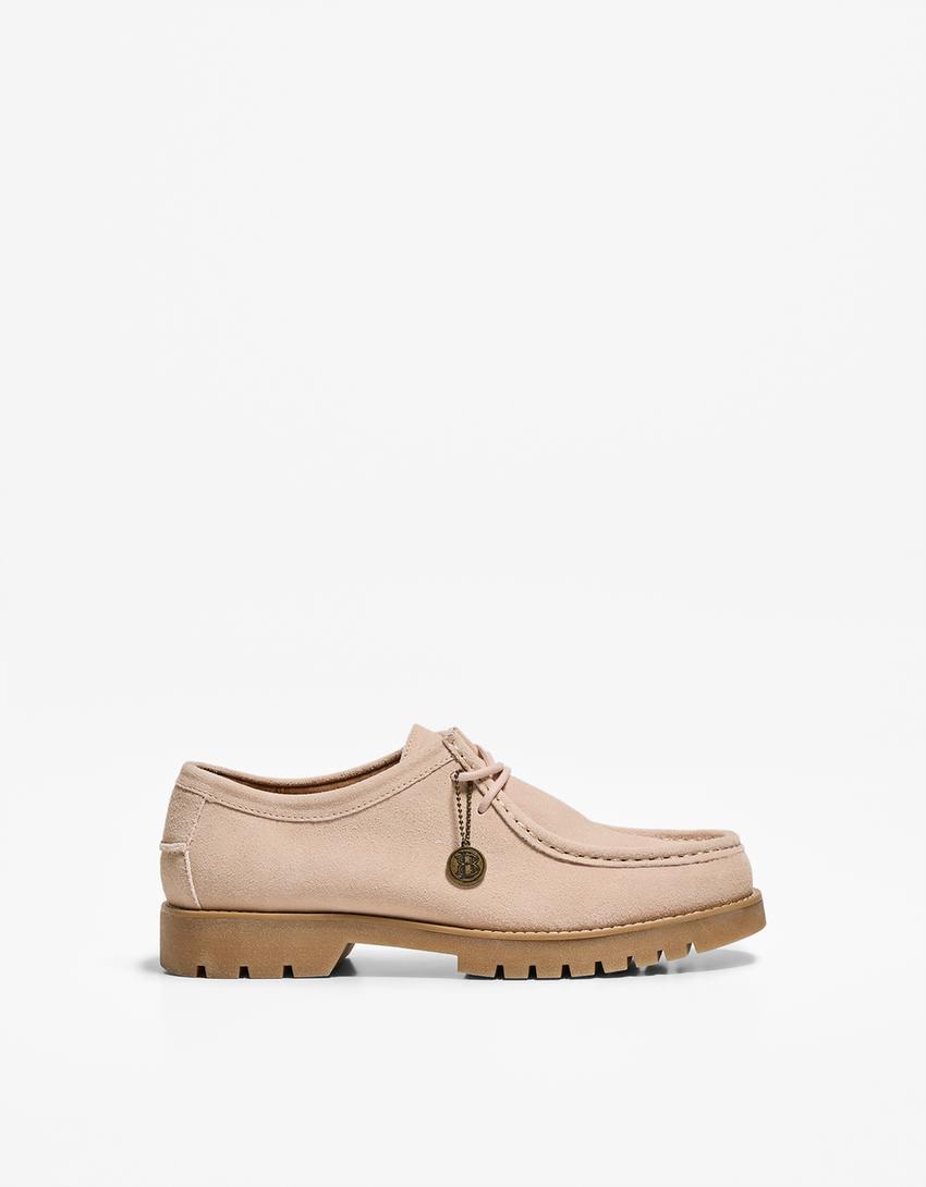 Mocassins CUIR croûte de cuir détail porte-clés-Rose