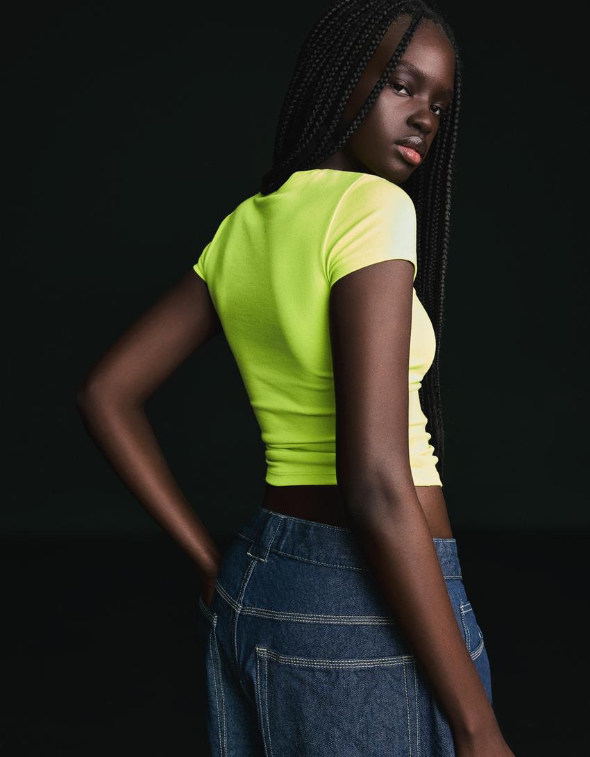 Tricou mânecă scurtă guler rotund-Verde lime