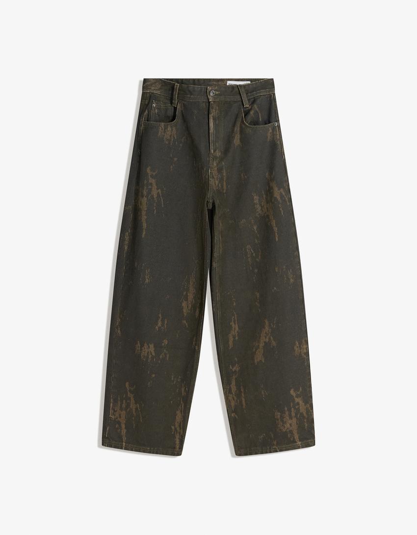 Printed baggy trousers-Khaki