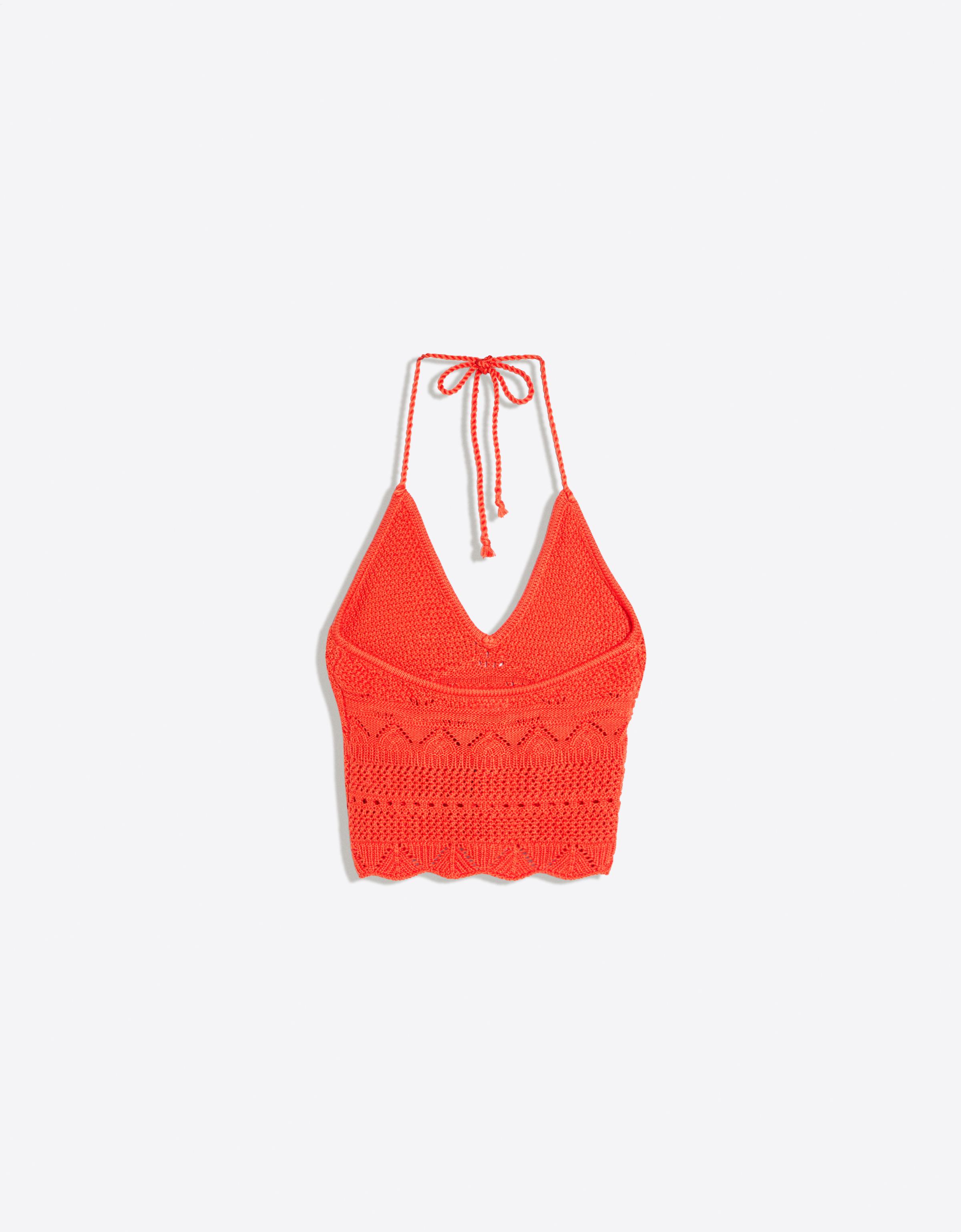 Rustic knit halter top — Orange