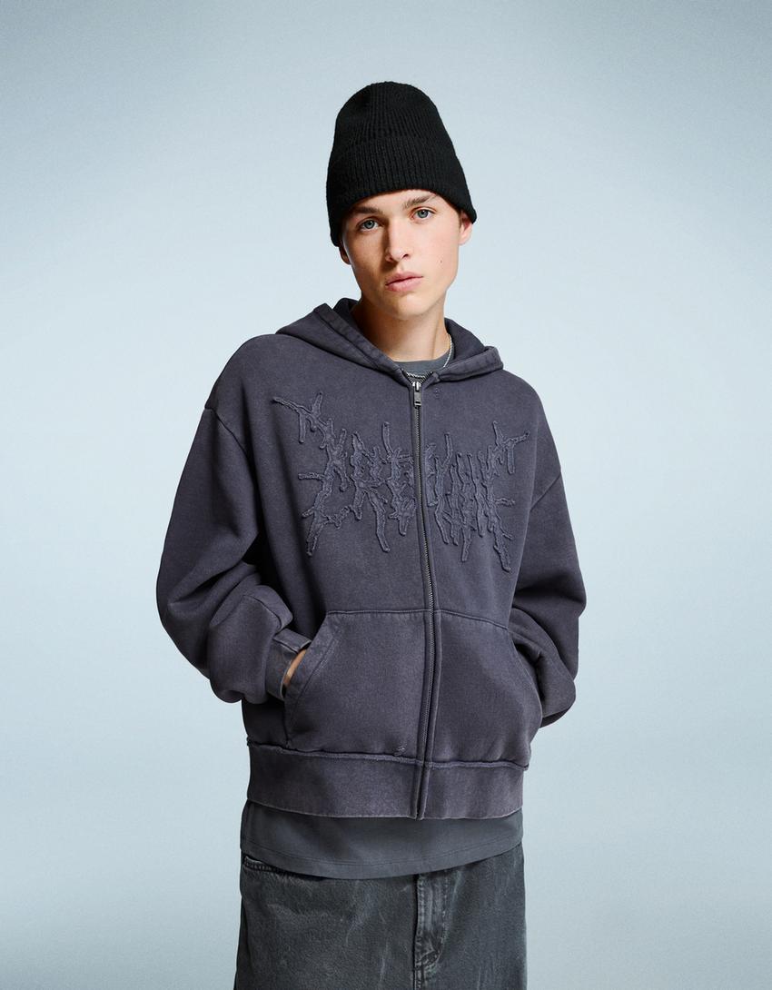 Hanorac cu fermoar boxy cropped-Albastru deschis