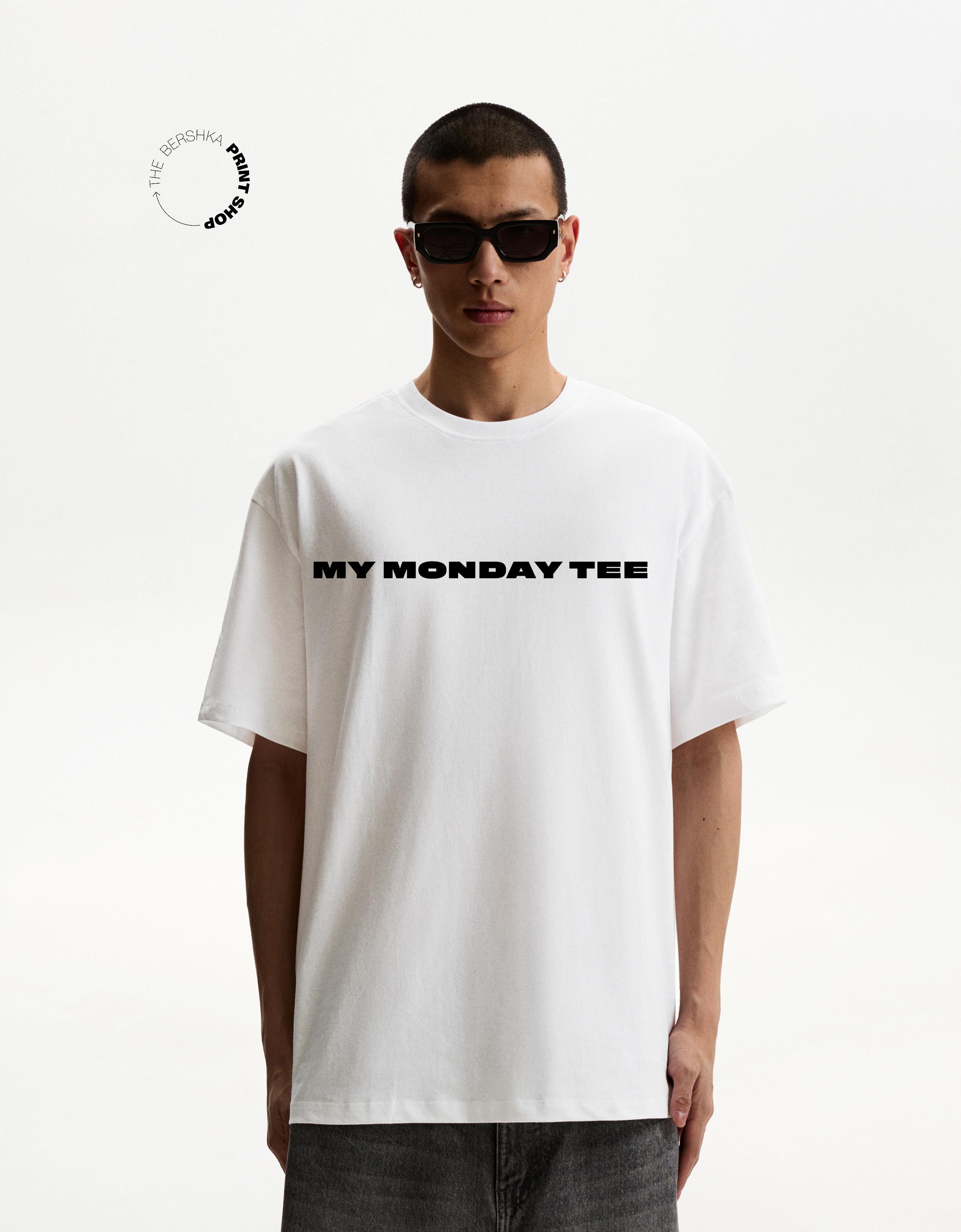 Bershka T-Shirt Mit Kurzen Ärmeln Und Print Herren Xl Weiss