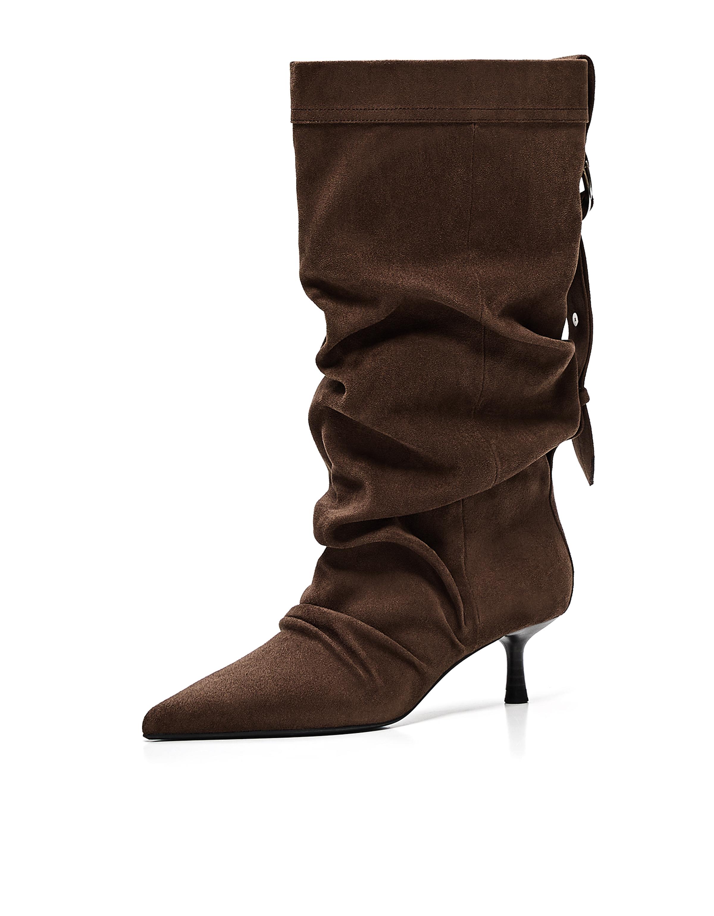 Adjustable slouchy heeled ankle boots — Brown