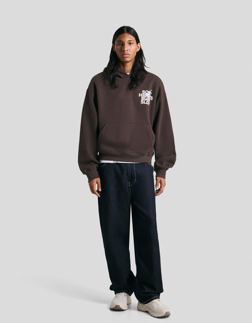 Kapuzen-Sweatshirt mit Print-Braun