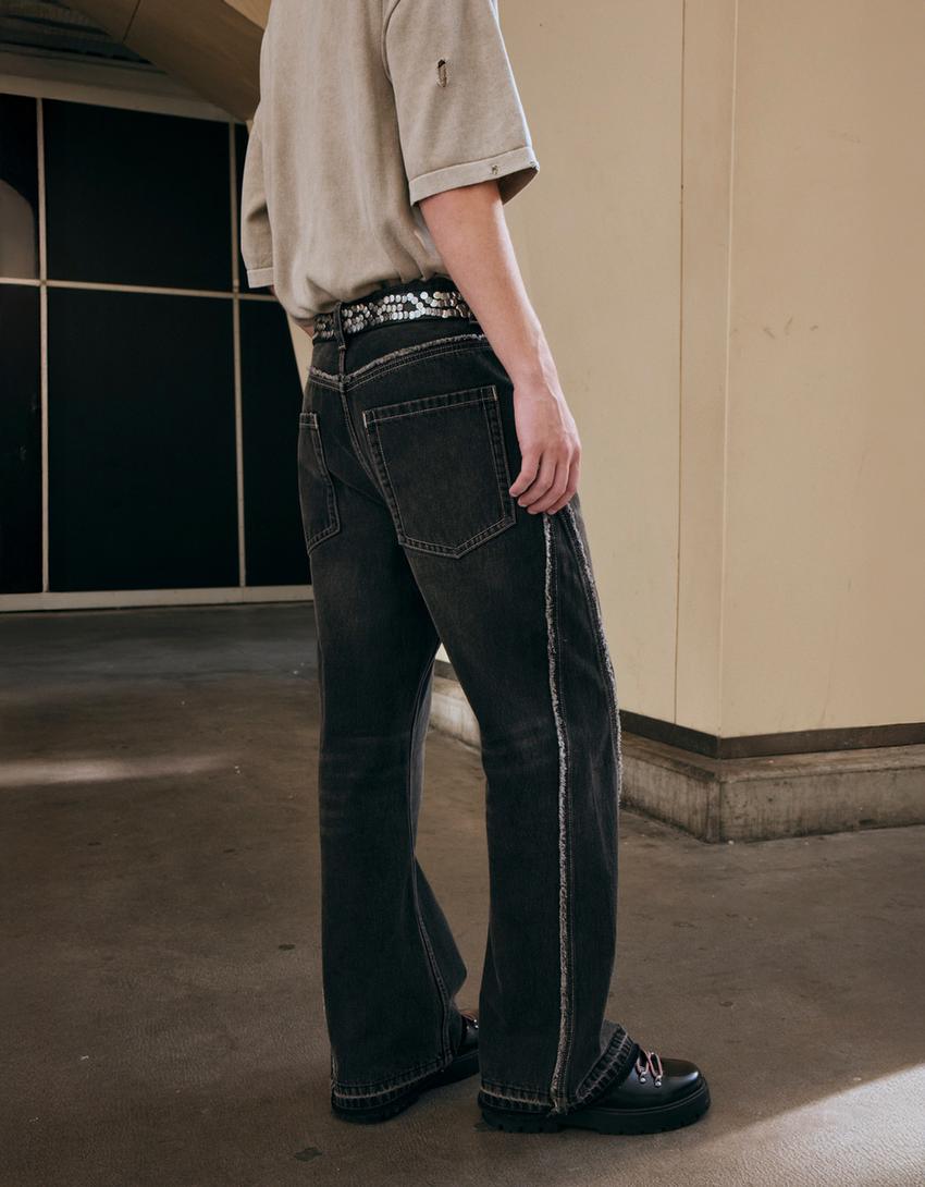 Jeans flare flecos-Negro