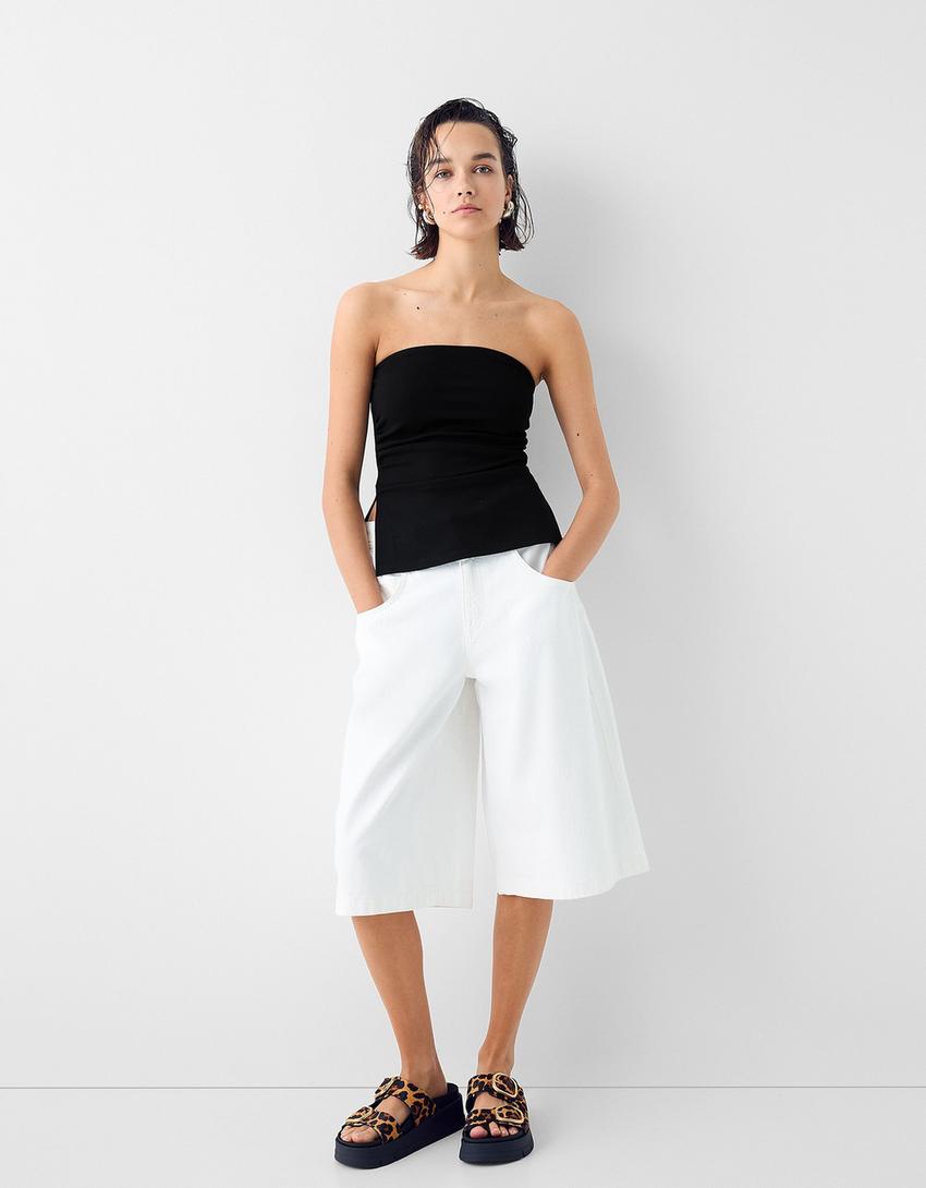 Top bandeau maille milano froncé-Noir-3