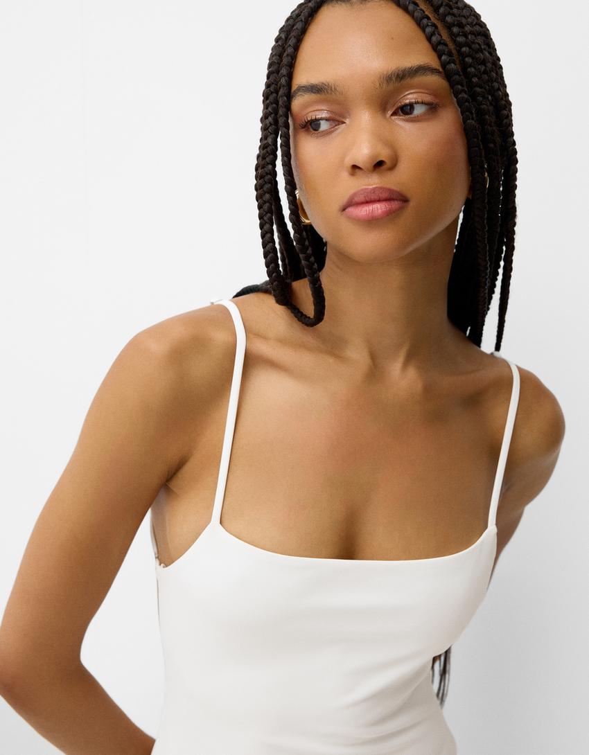 فستان متوسط الطول بحمالات-كريمي-5