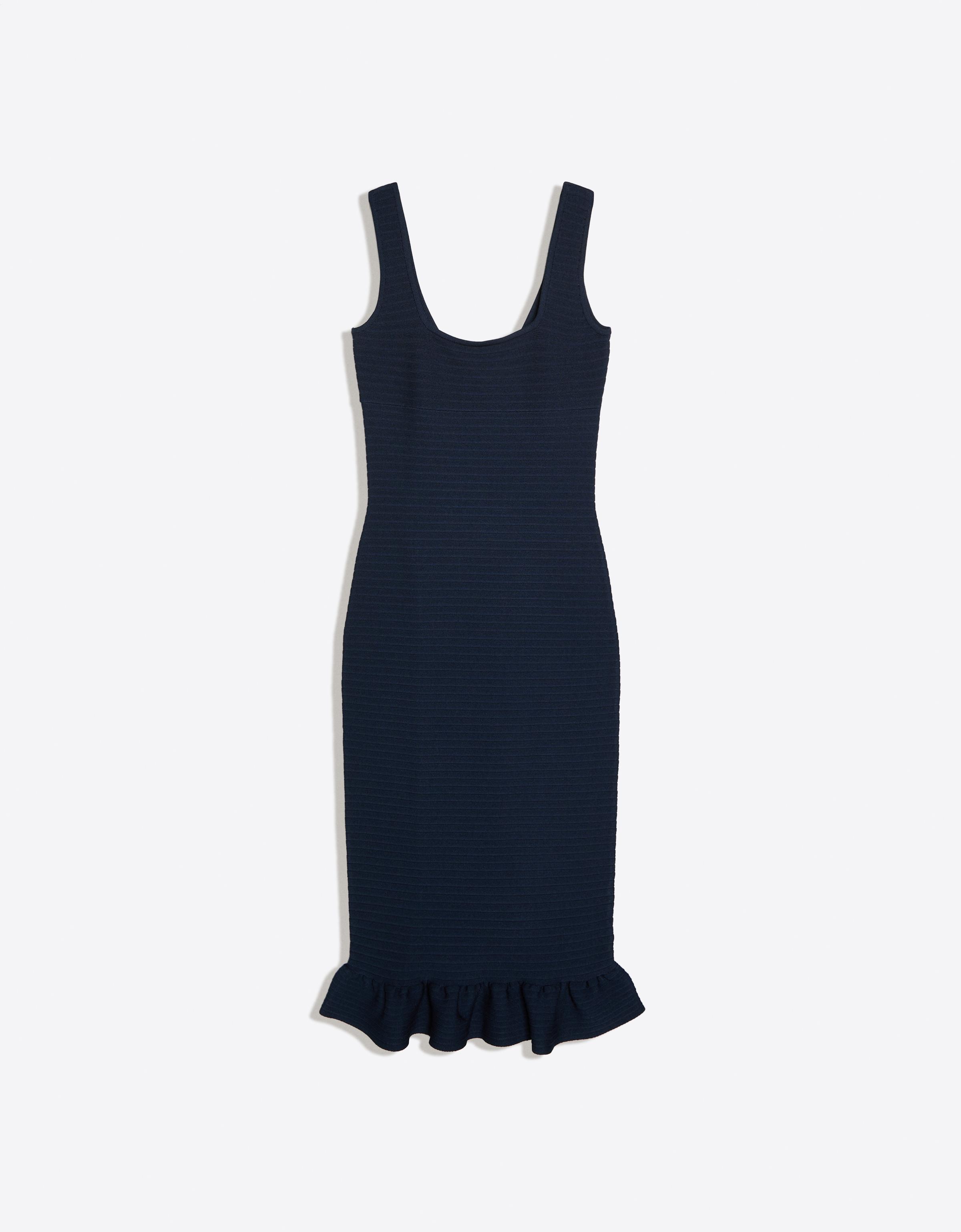Midi knit dress with frill — Navy