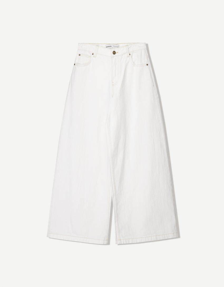 Pantaloni wide leg-Avorio-3