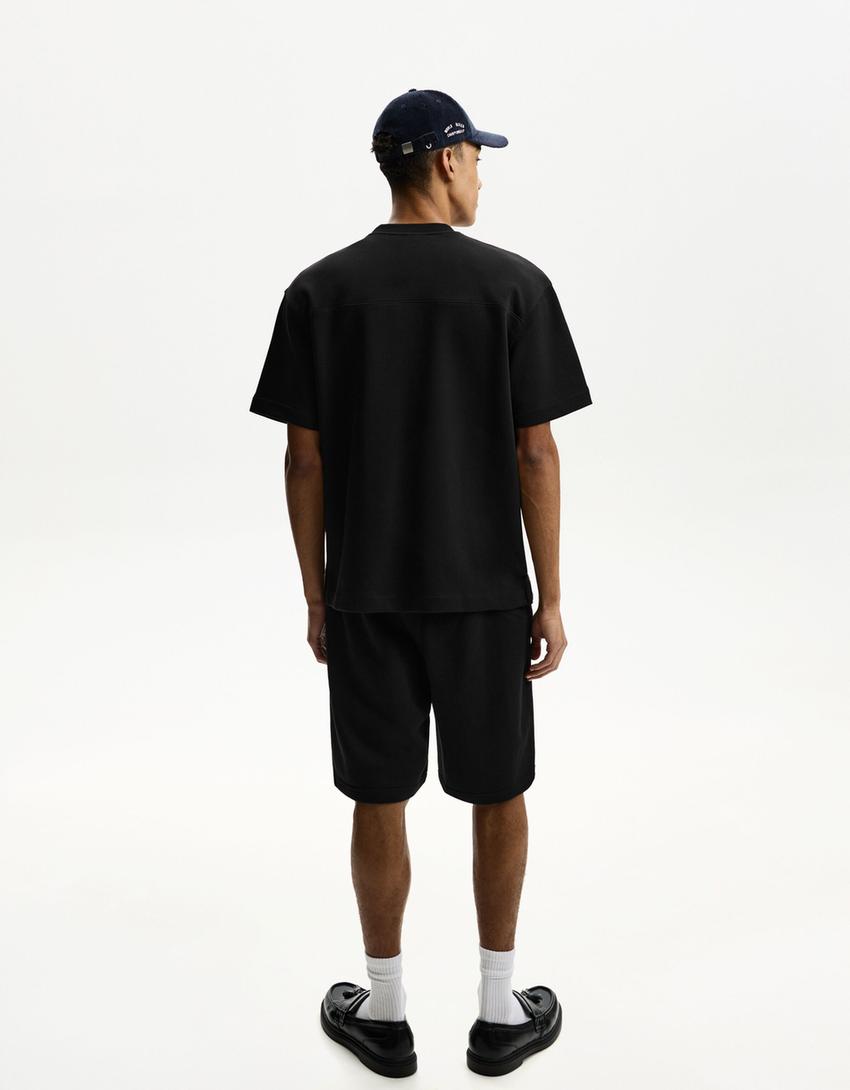 Short sleeve plush T-shirt-Black-1