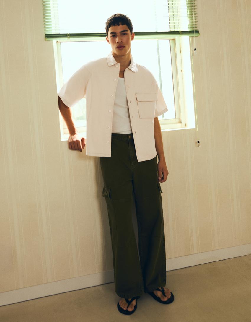 Short sleeve boxy fit shirt-Sand