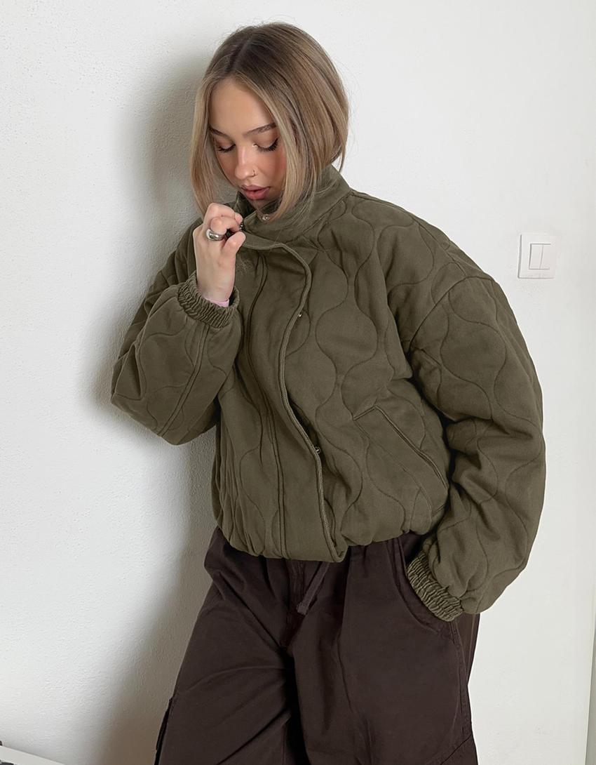 Jakna sa pletenicama i vezom-Kaki