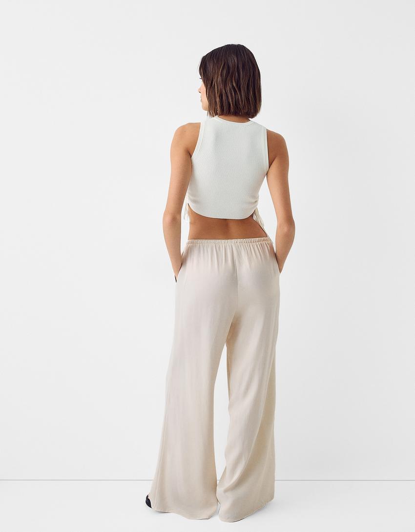 Wide-leg sateen pants-White-2